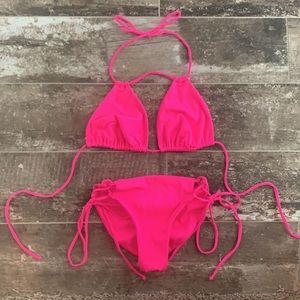 hot pink triangle top & tie side bikini